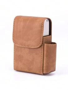 1 Pc PU Leather Men's Cigarette Case Organizer, 20 Gas Lighter Holder Waist Pack Smoking Accessories