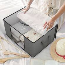 3 Pack 90L Large Clothes Storage Bags With Clear Window Collapsible Storage Bags With Lids Reinforced Handles For Organizing Clothes, Bedding, Blankets, Storage Boxes For Home Use (Black) - Grey - View 5