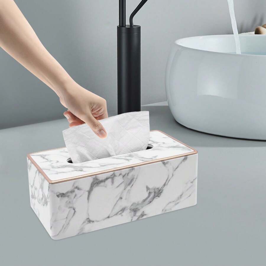 Futchoy Caja de pañuelos de color mármol, Caja de pañuelos cosméticos, Portapañuelos, Organizador de pañuelos, Regreso a la escuela - Gris - Ver 1