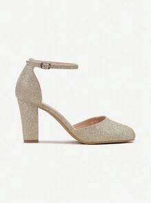 时尚女士可调节扣式闪亮高跟鞋时尚凉鞋夏季女士凉鞋 - 金色 - 查看 3