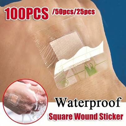 25/100Pcs Waterproof Wound Bandages Dressing First Aid Kit Medical Transparent Sterile Tape For Wound Care Bandage Protect First Aid Kit Free Shipping, Made Of PE Material,Cosplay,Halloween