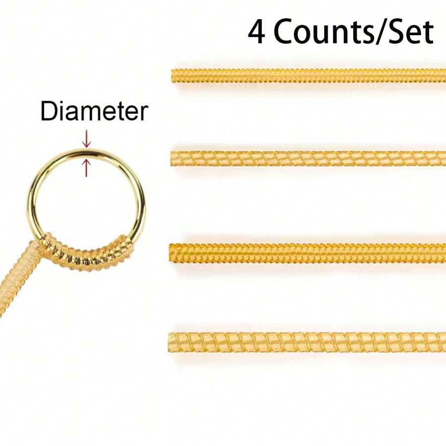 4 conturi/Set 4 dimensiuni Reglator de mărime inel pentru inele libere Mandrină pentru măsurarea bijuteriilor pentru confecţionarea de protecţie a bijuterii, distanţier, calibrator, montator Set de strângere în spirală din silicon