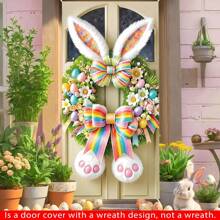 Happy Easter Rabbit Wreath Door Decor - Polyester, Vibrant Spring Farmhouse Decoration For Front Door & Porch, Perfect For Party Banner & Photo Backdrop - 1 - View 6