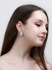 1 Cặp khuyên tai kẹp hình giọt nước lớn bằng đá Cubic Zirconia lấp lánh không xỏ khuyên, trang sức đính đá CZ hình giọt nước mạ bạc cho lễ đính hôn, đám cưới, cô dâu, tiệc, tiệc tùng, vũ hội, cuộc thi sắc đẹp, phụ nữ, cô dâu, phù dâu, phụ kiện chất lượng cao - trắng - Xem 3