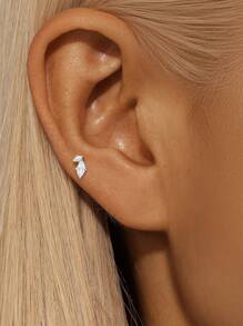 EleRunis 1PC 925 Sterling Silver Asymmetric Marquise Studs Flat Back Cartilage Helix Piercing Jewelry For Daily Wear Wedding Party Engagement Anniversary Valentine's Day - Silver - View 16