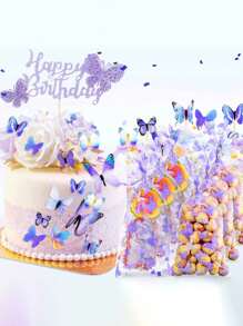 50pcs Pink Butterfly Candy Bags, Student Party Gift Bags, Animal Design Souvenirs Bags, OPP Packaging Bags - Mauve Purple - View 1