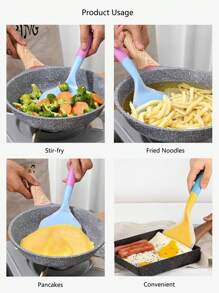 1pc Non-Stick Pancake & Fried Egg Frying Pan And Silicone Spatula Kitchen Utensil - Premium Non-Stick, Heat-Resistant, Ergonomic Design For Effortless BBQ Steak, Pizza Baking & Cooking -, Easy To Clean, And Dishwasher Friendly - Multicolor - View 4