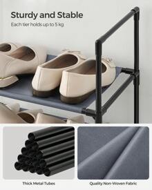 SONGMICS 10-Tier Shoe Rack, Shoe Stand, Space-Saving Shoe Storage, 45 X 28 X 173 Cm, Metal Frame, Non-Woven Fabric Shelves, For Hallway, Bedroom, Grey