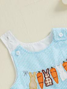 Toddler Girls Boys Clothes Ovrealls Rompers Easter Clothes Rabbit Carrot Embroidered Sleeveless Baby Bodysuits Jumpsuits - 藍色 - 查看 8