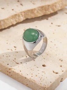 1 peça de cristal natural incrustado em aço inoxidável prateado, ágata, ágata verde, olho de tigre, anel de olho de gato sintético, adequado para presente de casal no dia dos namorados, uso diário para mulheres, mãe, mãe, dia das mães, presente