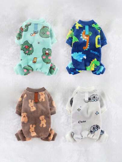 Thick Flannel Pet Four Legs Jumpsuit, Warm For Puppy Dog And Cat, Leash Attached, Autumn/Winter