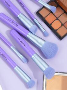 MAANGE 7pcs Professional Facial Makeup Brushes Set, Foundation, Blush, Foundation, Eyeshadow, Contour, Concealer, Shadow Brush, Makeup Tools With Soft Fiber And Skin Friendly Suitable For All Skin Types For Easy Carrying, Brush For Travel, Gift For Women & Girls - 紫色 - 查看 6