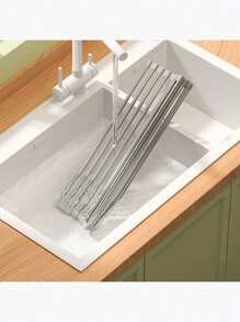 1pc Roll-Up Dish Drying Rack, Portable Dish Drainer Rack For Sink, Stainless Steel Kitchen Roll-Up Dish Rack, Multifunctional Storage Organizer, Foldable Dish Drainer Rack For Kitchen Sink Countertop, Perfect Storage Gift Solution For New Year, Valentine's Day, Spring Festival, Mother's Day, Father's Day, Christmas, Winter 2025 - Multicolor - View 6