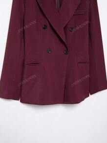 Chaqueta de blazer burdeos elegante para mujer, de manga larga con solapa entallada y doble botonadura, abrigo de vestir para oficina y negocios