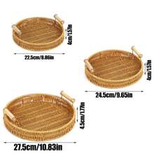 3 Hand-Woven Rattan Bread Baskets Fruit Basket Trays, Kitchen Accessories Tools, Home Decor Storage Baskets, Round Rattan Service Trays With Handles, Suitable For End Table Decorations, Breads, Fruits, Snacks