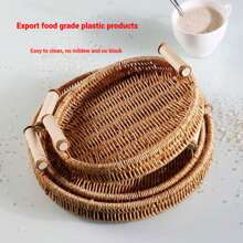 3 Hand-Woven Rattan Bread Baskets Fruit Basket Trays, Kitchen Accessories Tools, Home Decor Storage Baskets, Round Rattan Service Trays With Handles, Suitable For End Table Decorations, Breads, Fruits, Snacks
