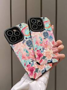 1pc Soft Silicone Phone Case With Light Blue & Pink Marine Life Graphic, Vertical Stripe & Faux Leather Texture, Compatible With IPhone Apple 16/16 Plus/16 Pro/16 Pro Max & Waterproof Shockproof Anti-Fall Scratch Resistant - Multicolor - View 5