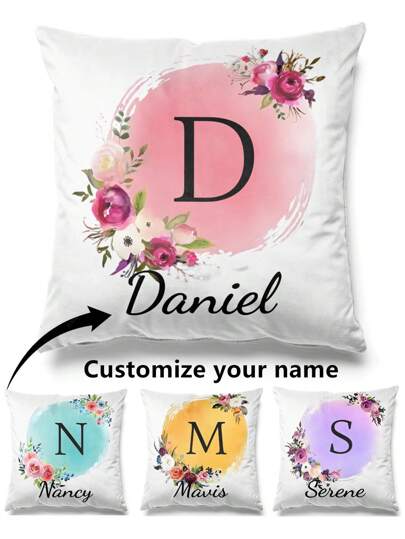 1 Funda de almohada personalizada con estampado floral y nombre, adecuada para adultos y niños, decoración del hogar moderna, regalo de cumpleaños/Navidad para padres, amigos y familiares, transpirable, ligera, lavable, linda, amor, cómoda, sencilla, personalizada, única, él, ella, novio, novia, papá, mamá, familia, amigos, para aniversarios, para cumpleaños, para inauguración de la casa, cama, coche, dormitorio, sala de té, sala de estar, sofá