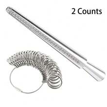 Kit de medición de talla de anillo con 2 unidades, pequeño y conveniente para medir el tamaño del anillo - Plateado - Ver 1