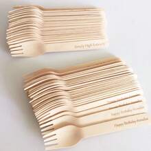 定制 100/200 件竹制一次性餐具套装，5.5 英寸木叉，6.2 英寸一次性叉，适用于派对、户外活动、婚礼、情人节、感恩节、毕业典礼 - 原木色 - 查看 8