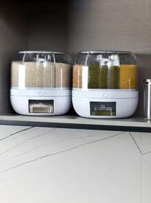 1 件大容量旋转米容器，多用途谷物和面粉分配器，带多个隔间 - 防潮厨房食品储藏盒，防虫密封储藏容器，家用米分配器，食品储藏罐，厨房用具