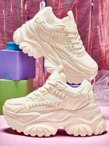 女士Y2K风格可爱时尚休闲7厘米厚底运动鞋，轻盈EVA材质，时尚休闲厚底运动鞋，适合多个季节户外穿着 - 米色 - 查看 6