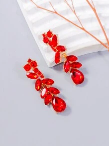 juran 1 Pair Glass Crystal Pendant Earrings, Luxury Jewelry Gift For Women - Red - View 2