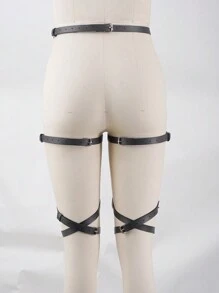 Damskie modne pończochy do ud, proste podwiązki do nóg z regulowanym paskiem ze skóry PU, niezbędne akcesoria do modnej odzieży