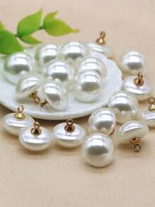 20pcs/set Faux Pearl Decor Button, Simple ABS Geometric Shaped Sewing Button For DIY - White - View 3