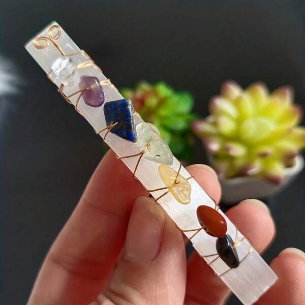 1/3/5Pcs Varinha de Selenita Feita à Mão com Lascas de Pedras Preciosas Mistas e Fio de Cobre, Pedra de Selenita Marroquina, Arranjo de Pedra de Chakra, Ornamento Espiritual para Meditação e Equilíbrio Decoração de Pátio e Mesa Interna Presentes