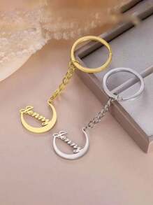 1pc Customized Personalized Stainless Steel Moon Pendant Keychain With Custom Name And Valentine's Day Gift - Multicolor - View 3