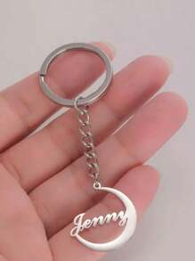 1pc Customized Personalized Stainless Steel Moon Pendant Keychain With Custom Name And Valentine's Day Gift - Multicolor - View 4