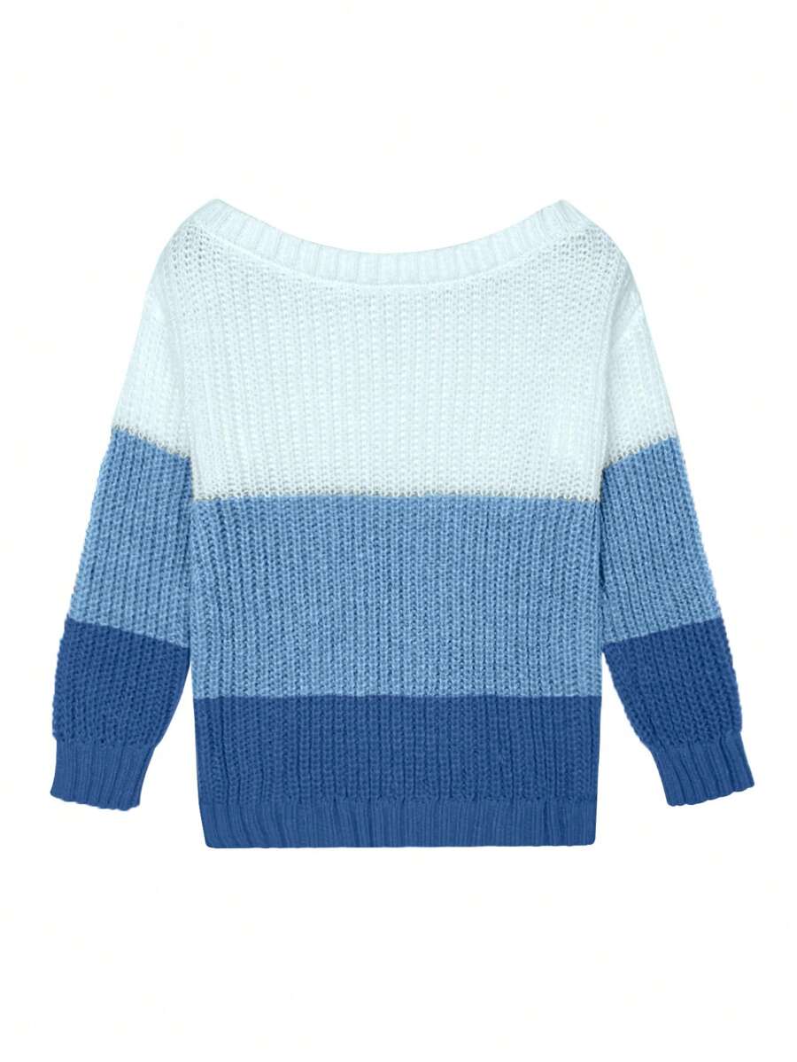 Women's Loose Sexy Cold-Shoulder Over Size Sweater, Casual Ribbed Knit Contrast Color Pullover, One Shoulder Long Sleeve Off Shoulder Top Fall/Winter