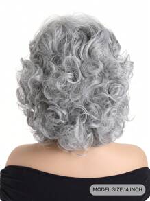 Women's Fluffy 10 Inch Fashionable Middle-Aged & Elderly Mom Short Curly Wig With Side Bangs, Natural White/Silver Grey