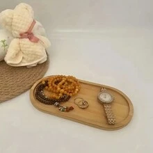 1 pièce Plateau décoratif de style bohème en bambou - motif géométrique elliptique, convient pour la salle de bain, la cuisine et la salle à manger - thème artistique, finition huilée - convient pour l'Aïd, le Ramadan, le Nouvel An islamique - sans électricité ni pile requise