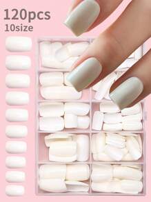 120 chiếc móng tay giả acrylic vuông ngắn bằng sứ nguyên chất màu trắng nguyên chất, ấn vào móng tay giả, móng tay acrylic, bộ móng tay vuông màu nude, ý tưởng quà tặng độc quyền cho phụ nữ và trẻ em gái, đồ dùng làm móng, móng tay - trắng - Xem 9