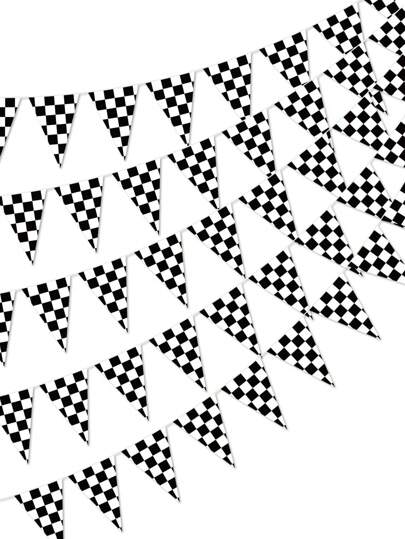 3 Sets de Banderines decorativos para fiesta, con diseño minimalista a cuadros en blanco y negro, adecuados para carreras, cumpleaños y diversas fiestas con temática, también para decoración diaria