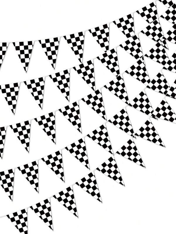 3 Sets Party Decorative Bunting Flags, Minimalist Black & White Plaid Pattern Triangular Pennants, Suitable For Racing, Birthday And Various Themed Parties, Also For Daily Decoration