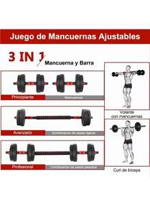 Lawuto Dumbbell Set, Straight Bar Exercise Kit Adjustable 15kg Black Color - Black - View 3