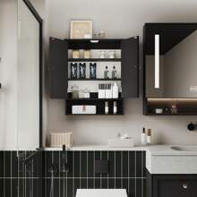 Bathroom Cabinet - Over The Toilet Storage Cabinet White Medicine Cabinet, Bathroom Wall Cabinet With 2 Doors And Adjustable Shelves, Small Wall Mounted Cabinet For Bathroom, Kitchen Back To School - Black - View 4