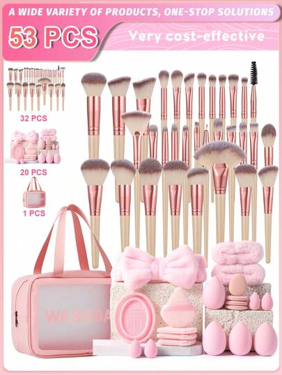 53 pièces Ensemble d'outils de maquillage, pinceau à ombre à paupières et pinceau à sourcils & pinceau de base et pinceau à poudre & pinceau à blush et pinceau à anticernes et pinceau à highlighter. Poils synthétiques ultra doux pour le maquillage facial quotidien. Ensemble de pinceaux, kit de pinceaux de maquillage, ensemble complet de maquillage, set de pinceaux de maquillage, kit de maquillage complet, kit de pinceaux, ensemble de pinceaux de maquillage, set cadeau de maquillage, ensemble