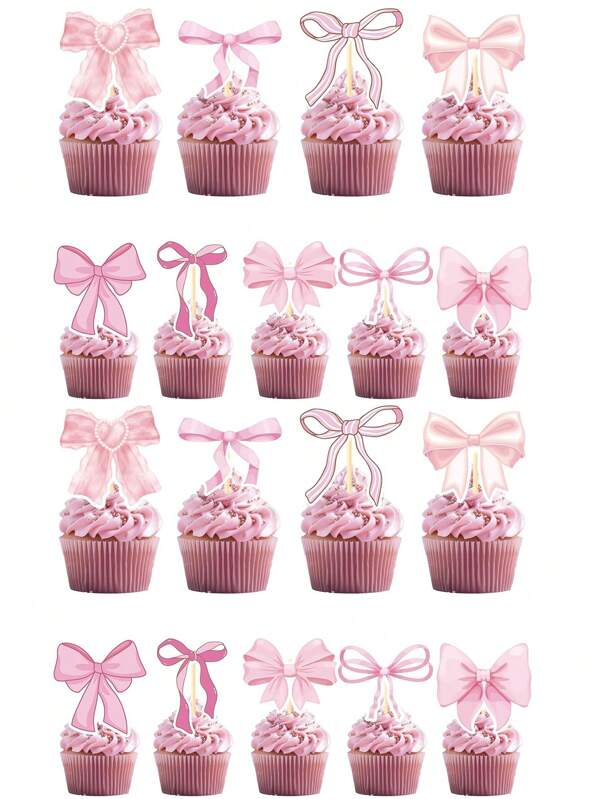 18/36 قطعة كاب كيك زينة من الفيونكات الوردية لحفلة عيد الميلاد،فيونكات على كاب كيك عيد الميلاد، زينة لحفلات عرس الخطوبة، كرات زخرفية على شكل فيونكات وردية للتقاط صور لقطع الكيكة