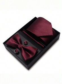 AlanKing 1 Set Luxury High-End Men's Tie Set Including Tie, Bow Tie, Pocket Square, Cufflinks, And Gift Box Work Men Necktie