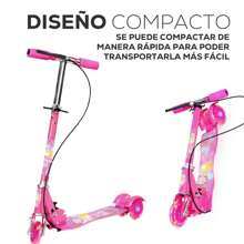 Children's Scooter 3 Wheels With Front Brake LED Light For Outdoor Play - Pink - View 6