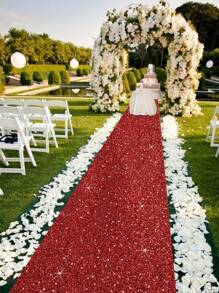 1pc 75*300/75*500cm Red Glitter Aisle Runner Carpet, Romantic Wedding Aisle Runways, Outdoor Birthday Decorations, Valentine's Day Decoration, Proposal Scene Decoration Glitter Rug, Indoor And Outdoor Decor