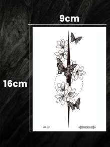 Waterproof Temporary Transfer Tattoo,Cute Y2K Style, Floral Blossom & Butterfly Pattern, Delicate Line Details, Long Lasting Fake Tattoo Stickers, Body Art Decals For Women, Suitable For Chest, Torso, Arm, Party & Daily Decoration - Black - View 7