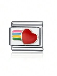 1 件 2025 情人节顶级时尚彩色字母心形翅膀拼图 DIY 意大利模块化饰品情侣手链不锈钢首饰制作组件，适合节日礼物、派对、日常服装配饰 - 彩色 - 查看 6