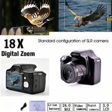 New Upgraded Front Digital SLR Digital Camera, 18X Mid-Range Digital Camera, 24 Million Interpolated Pixels Full HD, 3.0 Inch Display Electronic Reflection Video Shooting, The Perfect Gift For Friends - Black + lens + 32GB memory card - View 3