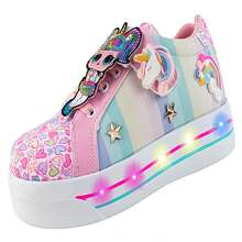 Sports Tennis Shoes With Colorful LED Lights For Girls With Rainbow Unicorn Doll 021-MU