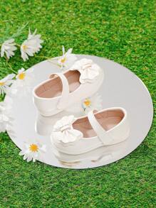 Váy trắng có nơ trắng dễ thương và giày bệt cho trẻ em gái, hoạt động tiệc trong nhà cho gia đình - trắng - Xem 4